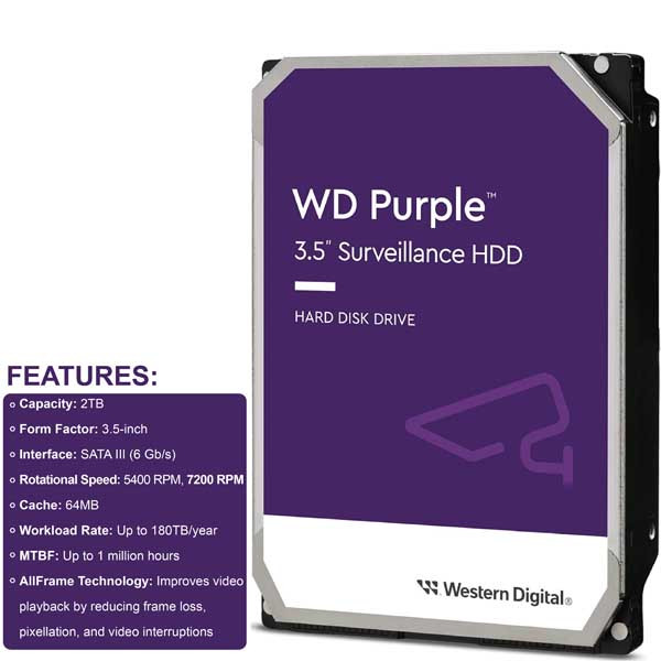 Western Digital  WD Purple Surveillance Internal Hard Drive HDD - SATA